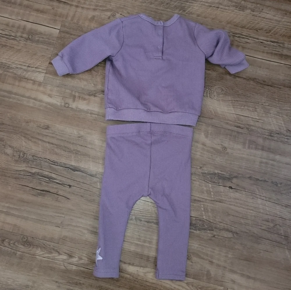 Cotton On Baby Girl Purple Star Ribbed Outfit Size 3-6 Months